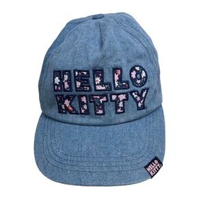 Hello Kitty Denim Baseball Cap Hat by Sanrio Women Buckle Strap Floral Blue OSFM
